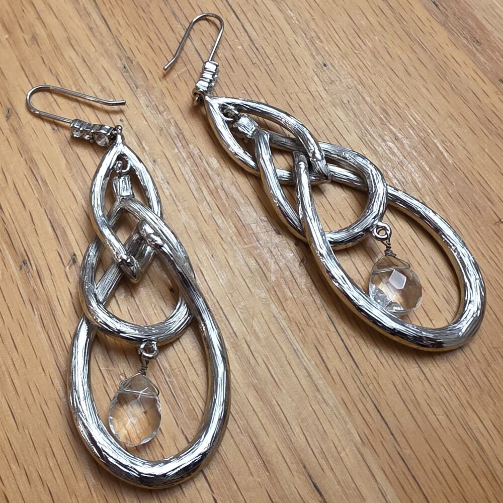 Etsy Silver Tone Beaded Rhinestone Drop Dangle Earrings - Picture 8 of 14